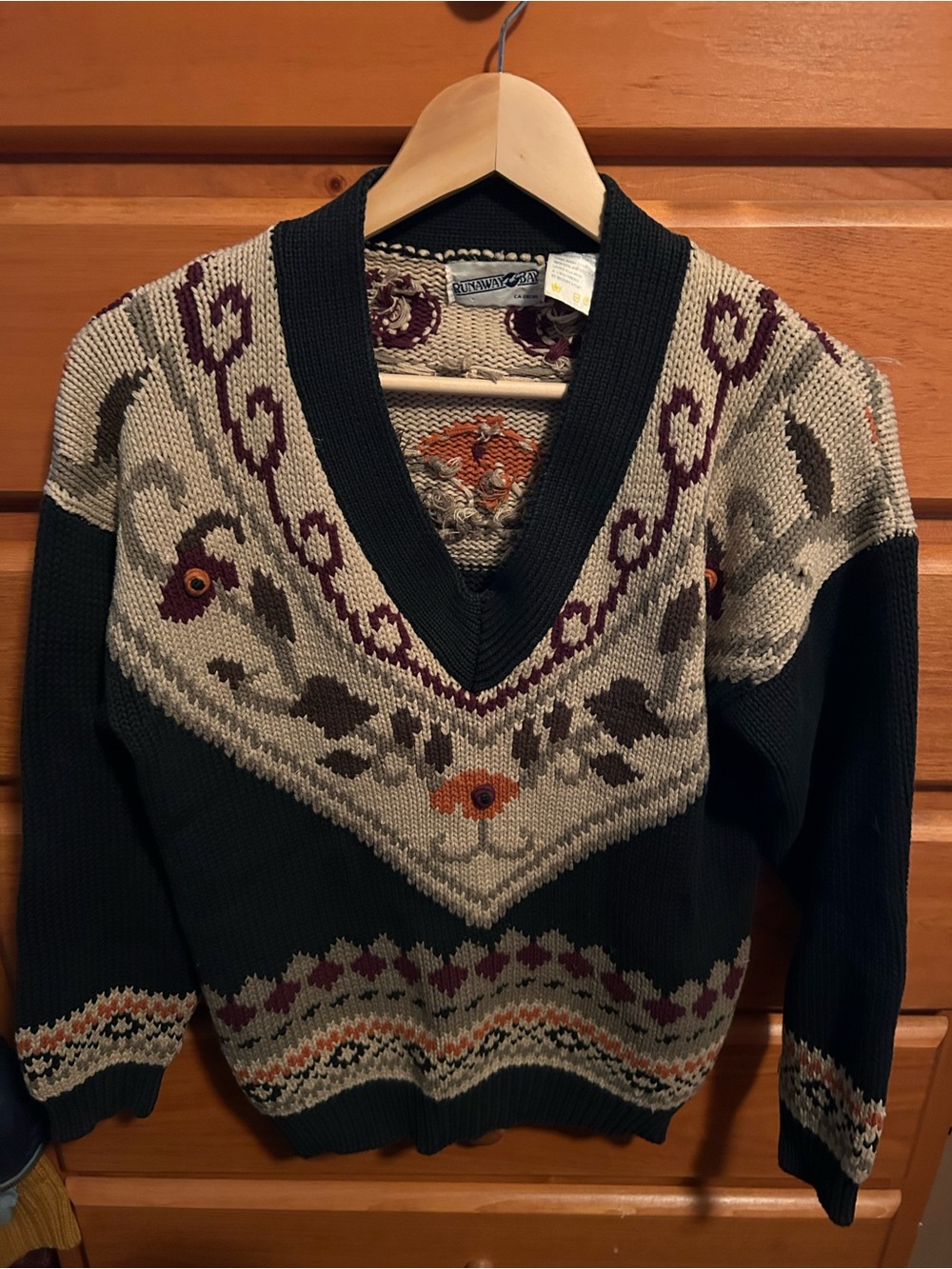 Vintage Women's Cotton Fair Isle V-Neck Sweater